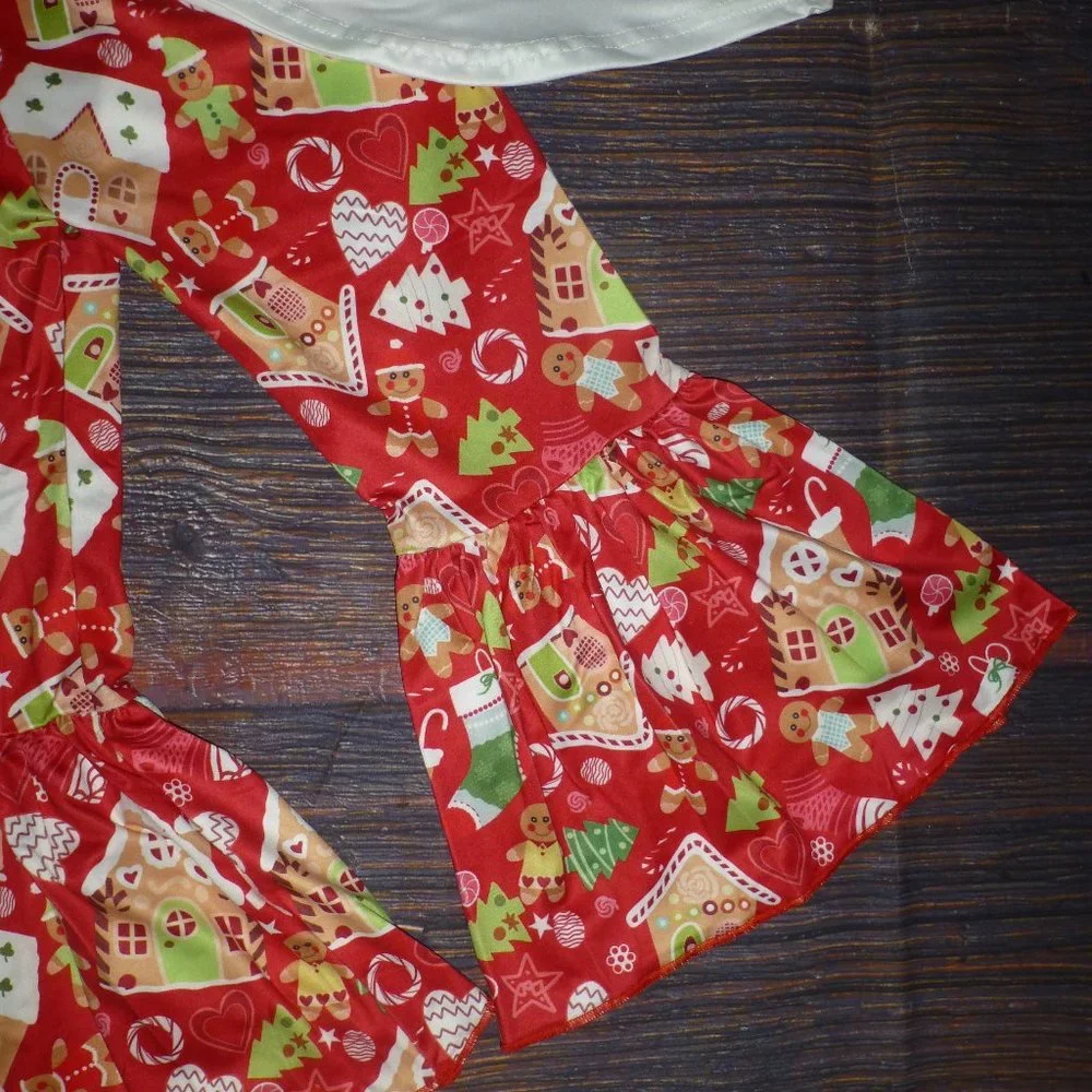 Boutique Gingerbread Girls Bell Bottoms Christmas Outfit Set